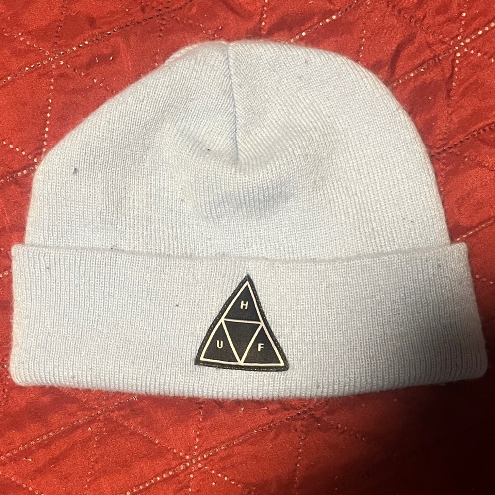HUF White Knit Beanie with Triangle Logo